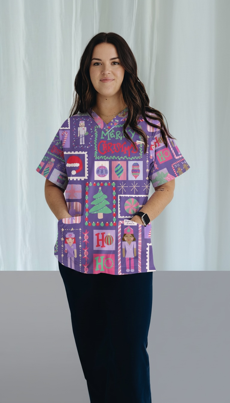Paging Santa Scrub Top
