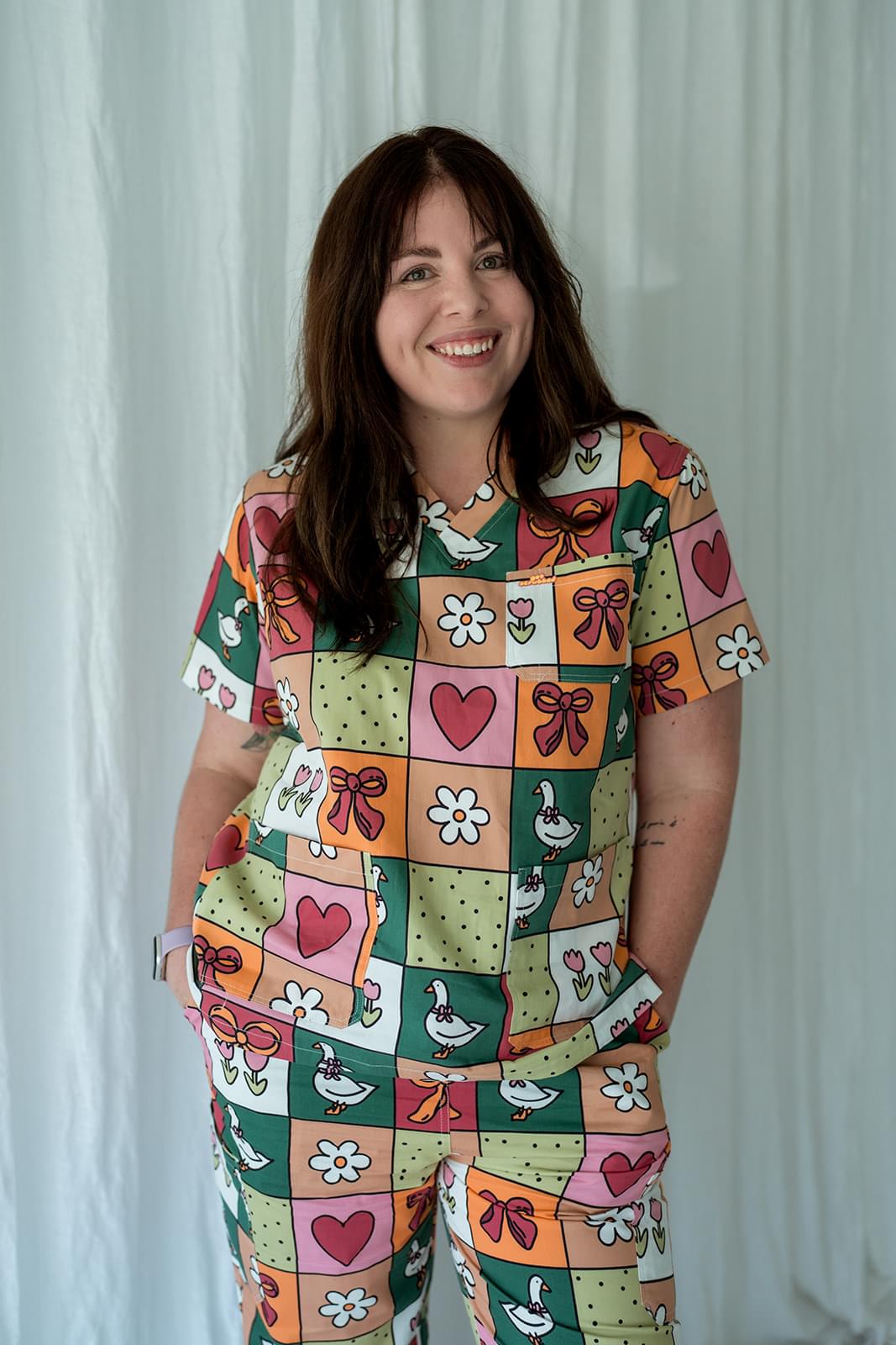 Cottage Core Geese Scrub Top